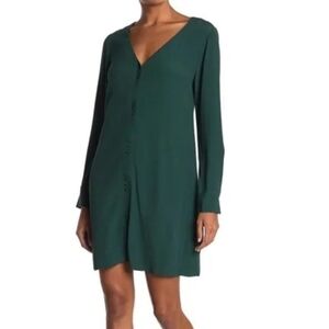 Madewell Novel Dress Long Sleeve Button Front in Green Spruce